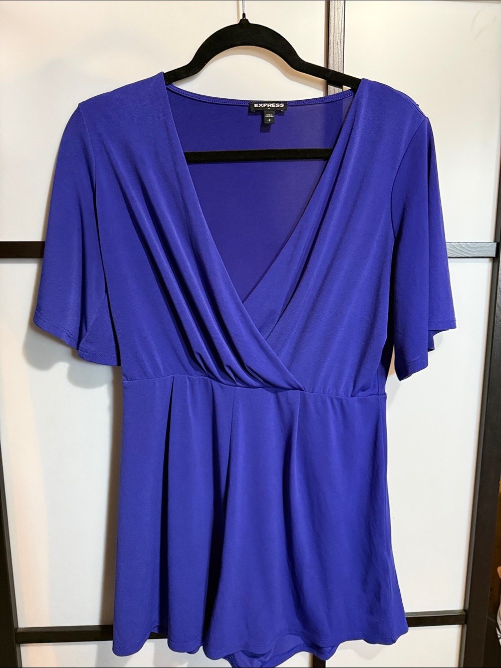 Express Women's Royal Blue Wrap-Front Short Sleeve Romper